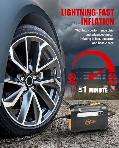 Image of ROCGORLD R8 Tire Inflator Portable Air Compressor, DC 12V Portable Air Compressor with Large Dual Digital Screen, 3X Faster Inflation Portable Air Pump for Car Tires, Bike, Motor - Car Accessories
