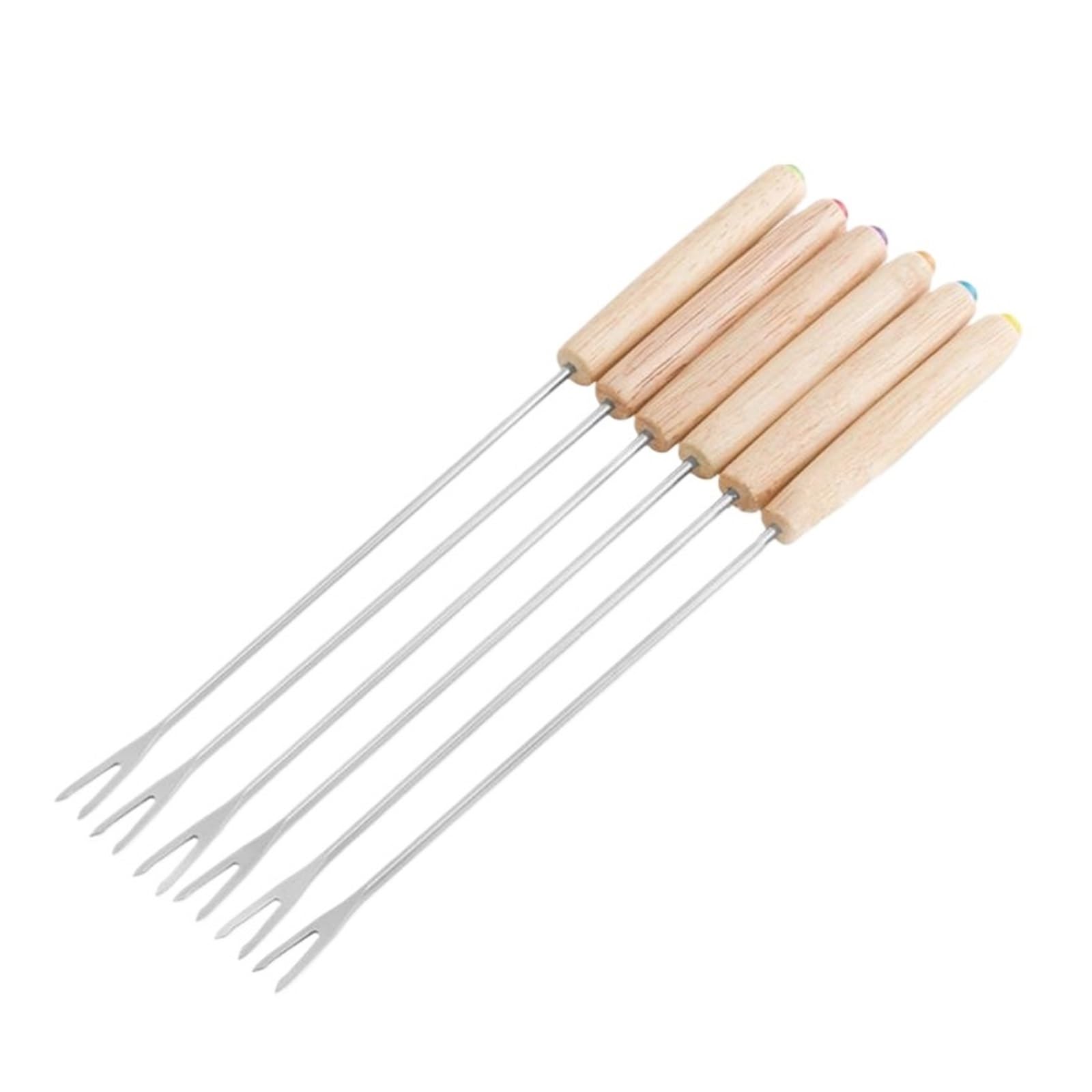 Wzptlkibad Wooden Fondue Fork, 6Pcs Reusable Stainless Steel Wood Handle