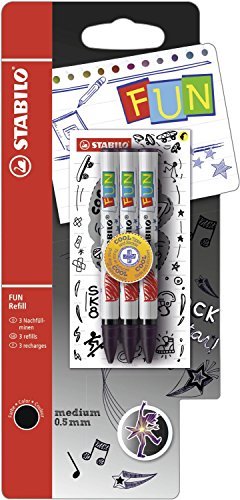 STABILO - Tintenpatronen zum Nachfüllen - FUN Refill - medium - inkl. 2 Aufkleberkarten zum Sammeln - schwarz - 3er Pack