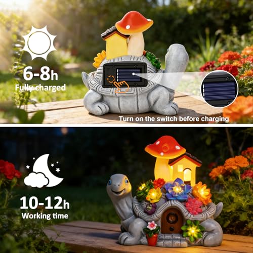 Cikoube Solar Garden Turtle Statue Outdoor with 8 LED Lights, Lawn Decor Tortoise Ornament for Yard Patio, Birthday Gifts for Women Mom Grandma, House Warming Gifts New Home by Cikoube - Image 4