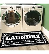 Ukeler Anti Fatigue Laundry Room Runner Rug, Non-Slip Black and White Laundry Room Mat Waterproof...