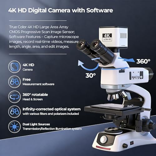 Image of Infinity-Corrected Polarizing Metallurgical EPI Reflected Illumination Vabiooth Trinocular Microscope 50X-500X Mag, 4K Camera with Software, Infinity Achromatic Objectives,3-Layer Mechanical Stage