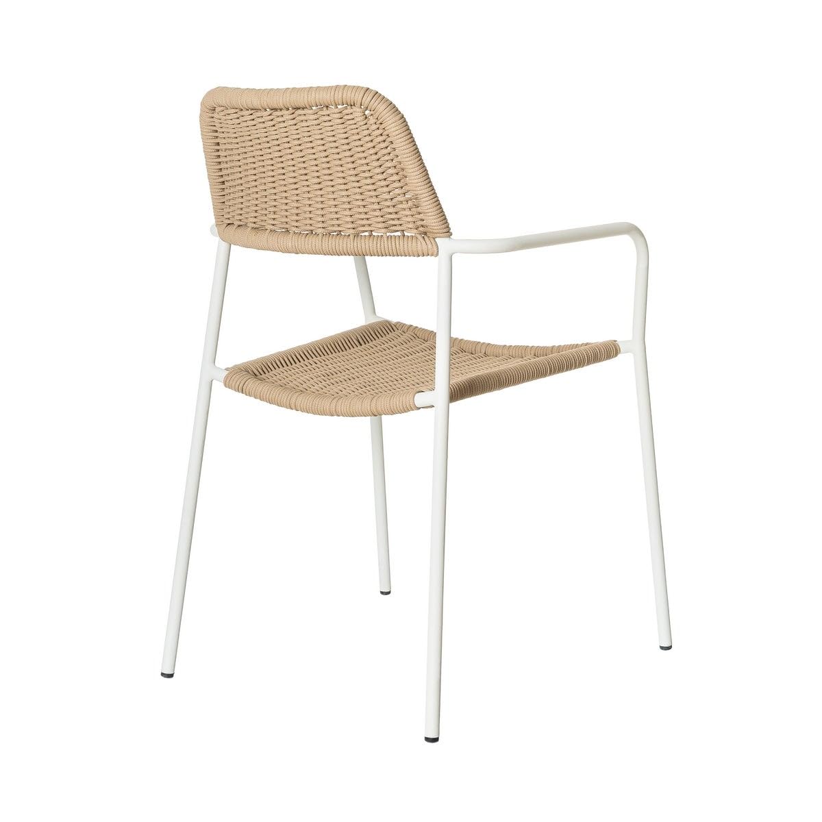 LOLAhome Pack de 4 Silla Deluxe Milos para jardín, Acero Blanco y Cuerda Trenzada Beige, 55x55x83 cm, Ergonómica y Apilable, Tratamiento Anticorrosión y Duraderas, Calidad y Diseño