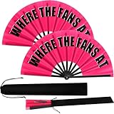 Blulu 大型折りたたみファン 2個 ラインダンス用 大きな中国製折りたたみ式シルククラック ポップハンドヘルドファン ラインダンス用 女性/男性/ダンスパフォーマンスに大きな音を出します(ローズレッド)