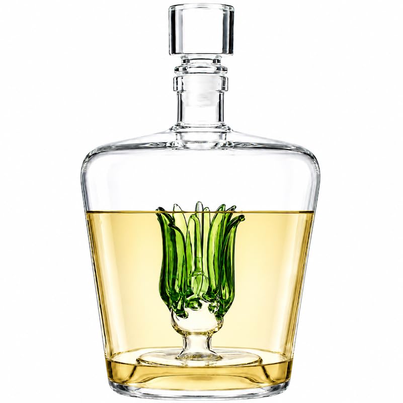 Tequila Aloe Decanter With Agave Plant Straight Design Glass Design Decanter Perfect For Bar or Tequila Party Unique Shape Gift Him Her Home Decor - 750mL Large Bottle Gifts for Mexcal Lovers