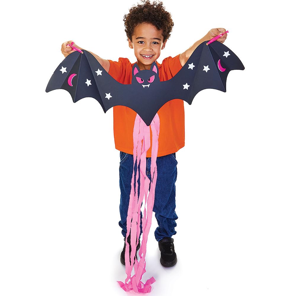 Baker Ross FN594 Giant Bat Hanging Decoration Kits – Pack of 4, Spooky Halloween Craft Kits for Children, Perfect for Party Decorations and Classroom Displays