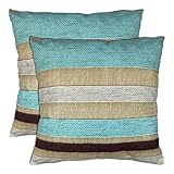 KUKNOS 18X18 Beige and Teal Decorative Pillow Covers Turquoise and Brown Couch Pillow Covers Light Blue Sofa Pillow Covers for Living Room Bedroom Set of 2
