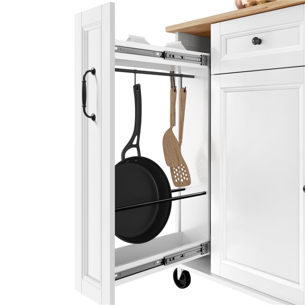 Yaheetech Carrello da Cucina con Ruote e Piano di Lavoro Pieghevole Credenza Salvaspazio per Microonde con Cassetti per Cucina o Sala da Pranzo 132,5 x 91,5 x 76 cm Bianco