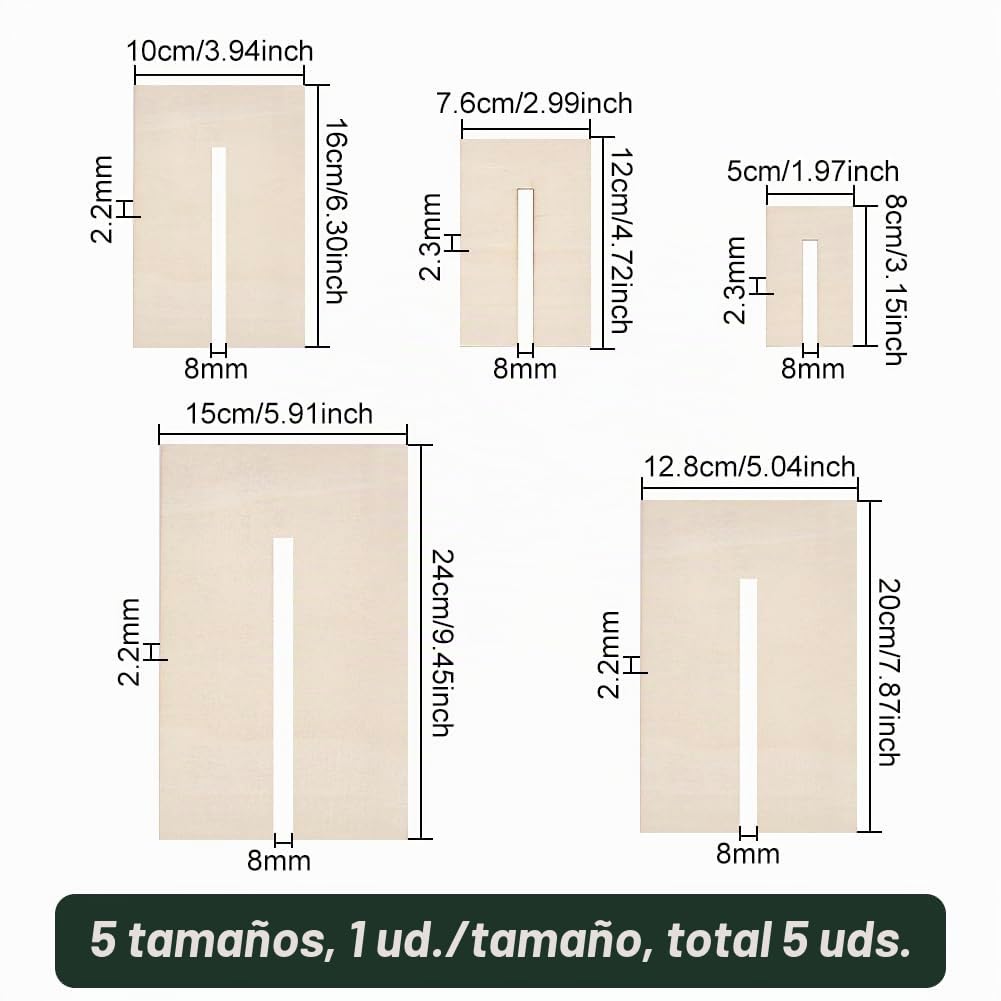 BENECREAT 5 Uds. Plantillas para Hacer Arcos, Tableros de Pajarita de Madera, Herramienta de Costura Artesanal para Hacer Lazos de Cinta, Lazos para el Cabello, Lazos de Regalo, Ranura: 8 mm