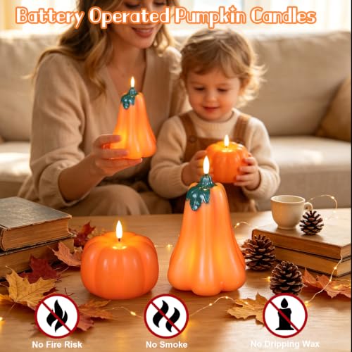 Image of Wondise Fall Decorations Flameless Wax Pumpkin Candles with Remote Timer