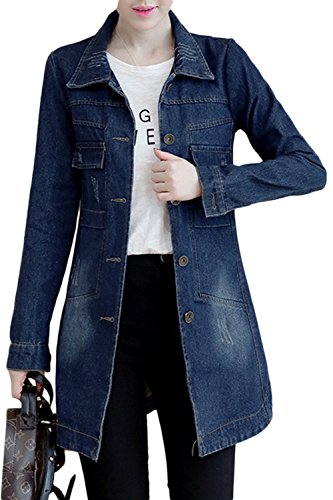 Les Femmes Jean Le Bouton De Col Et Veste en Denim Cardigan Extérieur De La Tenue De La Taille Blue L Cover