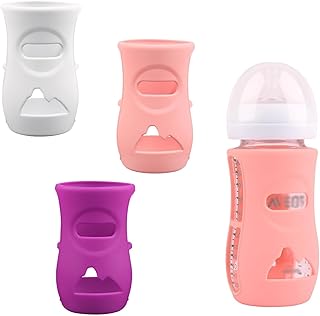 3 Pack Silikonhüllen für Philips Avent Glasflasche 240 ml, Bruchsicherer Babyflaschenhalter, Spülmaschinenfest, BPA-frei (Weiß/Rosa/Lila)
