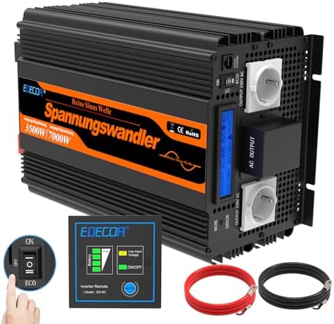 SolaYnc Wechselrichter 1500W - 12V Auf 230V Reiner Sinus Mit LCD Display & Fernbedienung