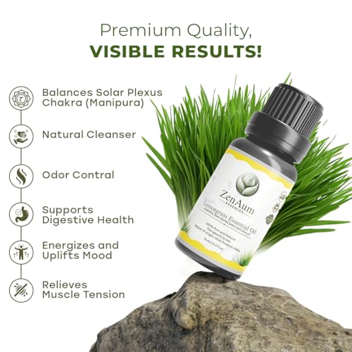 Image of ZenAum Essences 100% Pure Lemongrass Essential Oil | Refreshing & Uplifting | Anti-Fungal, Stress Relief & Muscle Relaxation | Diffuser & Massage Use| GMP, IFRA, ISO Certified- 15ml - Pack of 2