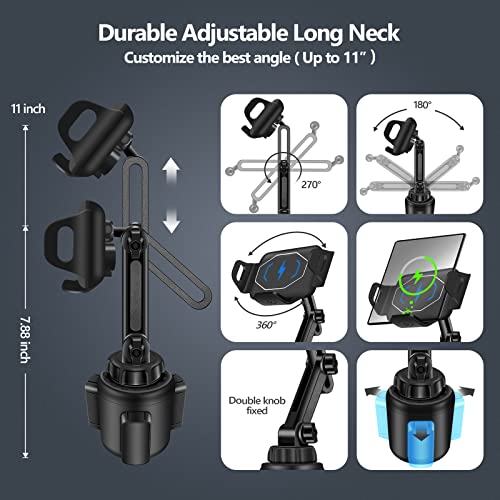 Cup Holder Phone Mount,15W Wireless Charger Car Phone Holder For Air Vent And Cup Holder,Cup Holder Phone Holder Compatible With Samsung Galaxy Z Fold 4/3/2,Iphone 13/12/11/X/8,Auto Clamp 5.6In-7.4In #TOP3