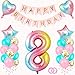 Geburtstagsdeko Mädchen 8 Jahr, Rosa 40"Zahlen Luftballon 8 Geburtstag Mädchen, Erster Geburtstag Dekoration mit Happy Birthday Girlande Folienballons Torten Topper Tischdecke für Party Deko8)