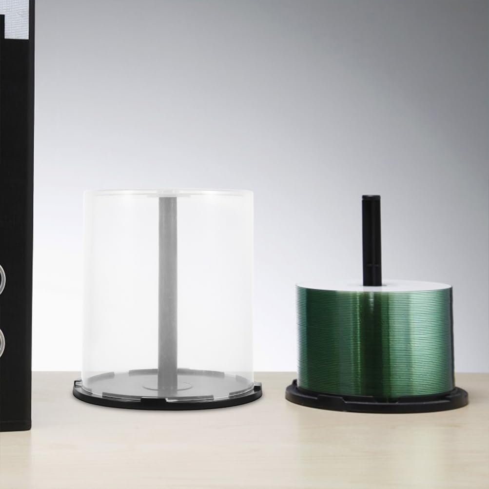 Zerodeko 4 cajas para tartas de CD/DVD, cubos de almacenamiento vacíos para CD o DVD, contenedores de almacenamiento de 100 discos para CD o DVD en cubierta transparente con eje negro