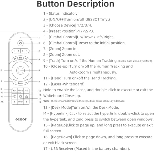 Télécommande 2 en 1 OBSBOT Tiny avec bouton de présentation pour webcam Tiny SE et Lite - 5