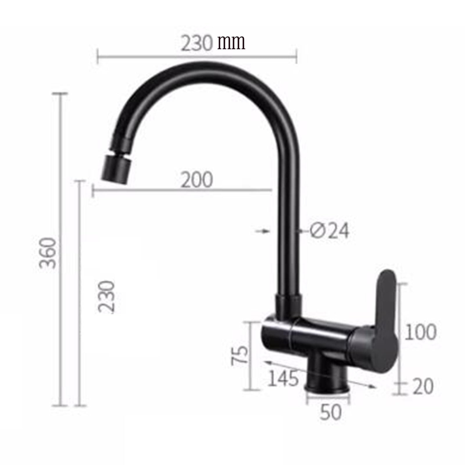 SUS304 Single Flexible 360° Swivel Black Tap Stainless Steel Kitchen - View #2