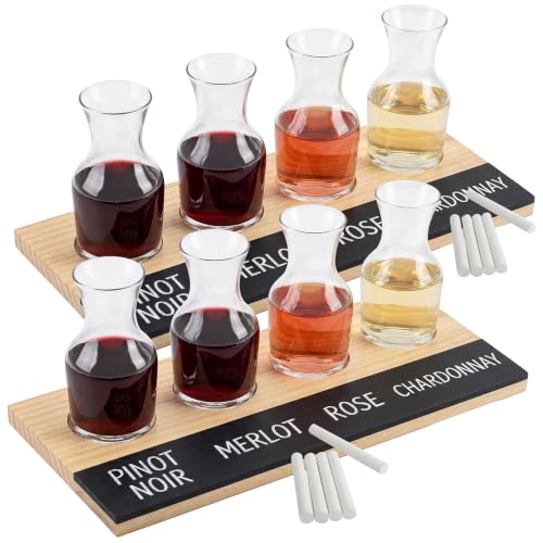 D'Eco Wine Tasting Flight Board Set, Wood Tray & 8 Decanter Glasses, 2 Pack