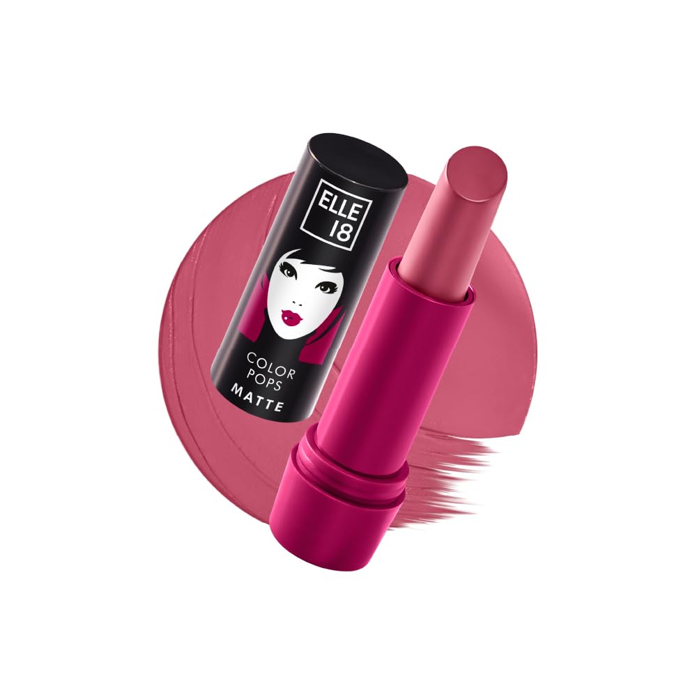 Elle 18 Color Pops Matte Lipstick, Mauve Date, Moisturising Bullet Matte, with Vitamin E, Highly Pigmented, Infused with Jojoba Oil and Shea Butter | 4.3 g