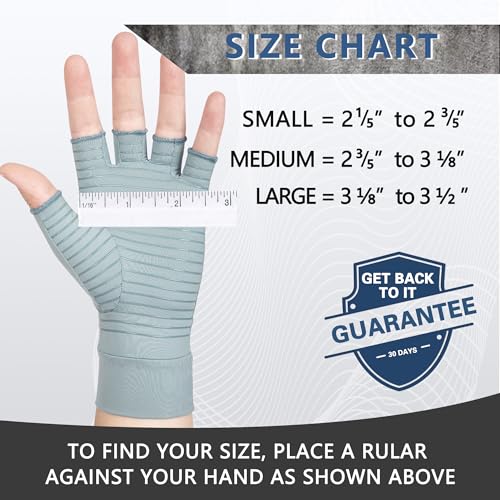 Image of Copper Arthritis Gloves for Women Men, Fingerless Breathable & Moisture Wicking Arthritis Compression Gloves for Relieving Carpal Tunnel Aches, Rheumatoid Pains, Joint Swell Blue-Grey S