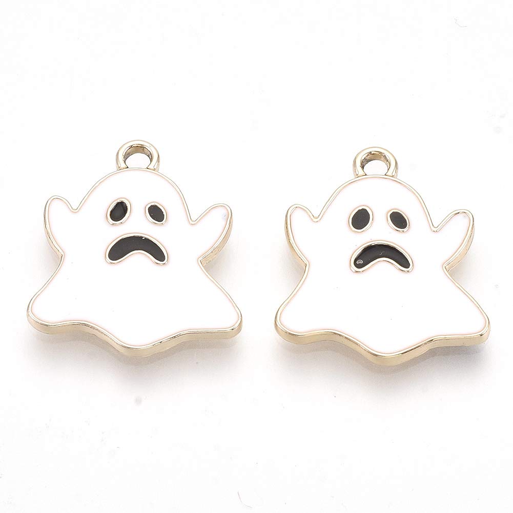 100pcs Enamel Ghost Charm Light Gold Plated Halloween Theme Charm Pendant 20.5x18mm for DIY Bracelets Necklaces Keyrings Jewellery Making