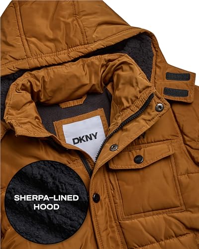 Image of DKNY Boys Puffer Jacket - Wind Water Resistant Polar Fleece Lined Boys Winter Coat - Cozy Kids Jacket with Sherpa Lined Hood