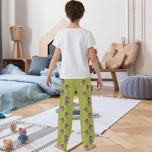 Boy's Pj Pants Grey Hedgehog Acorn from Forest Lounge Bottoms Elastic Waist Kids Joggers with Pockets Size 6-143
