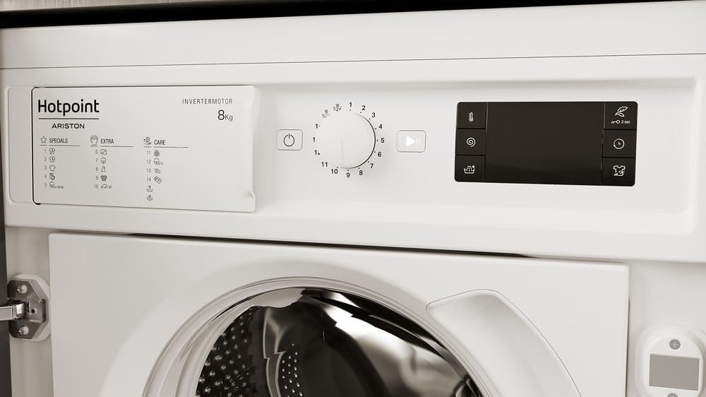 Hotpoint - BIWMHG81485EU Lave-linge Hublot Encastrable - Capacité 8kg - Chargement Frontal, 1400 tr/min - Programme Anti-tache 100, Départ Différé 1-24h - Classe Énergétique B - Blanc