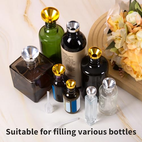 Goooxtex Small Metal Funnels 4 * 2 with 2 Mini Pipette, Mini Funnel, Perfume, Flask, Essential Oil, Miniature Bottles, Atomizers, Powder, Pet Capsule, (Silver, Gold)