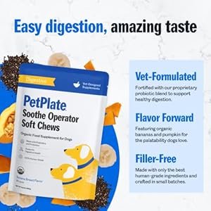 PetPlate Digestive Soft Chews for Dogs, Made with Prebiotics & Probiotics, USDA Organic Supplement, Grain-Free, Human-Grade, Pet Supplies, (Pack of 1, 9.8 Ounce)