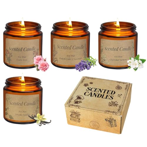 ePicsoa 4-Pack Scented Candles Gift Set for Women, Natural Soy Wax Aromatherapy Candles with Lavender, Rose, Jasmine, Vanilla Scents, Candles Gifts Set for Birthdays, Christmas, Yoga, Bath, Home Decor
