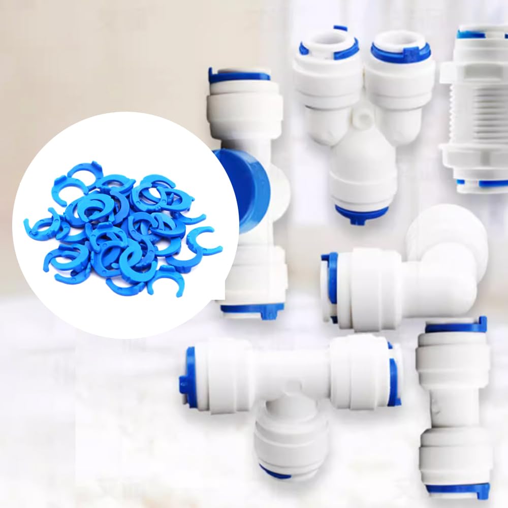 100 Stück 1/4 Zoll 3/8 Zoll Verriegelungs-Clips, Schnellverbindungsklemmen für RO Umkehrosmose-Wasserfilter-Armaturen (1/4 Zoll und 3/8 Zoll)