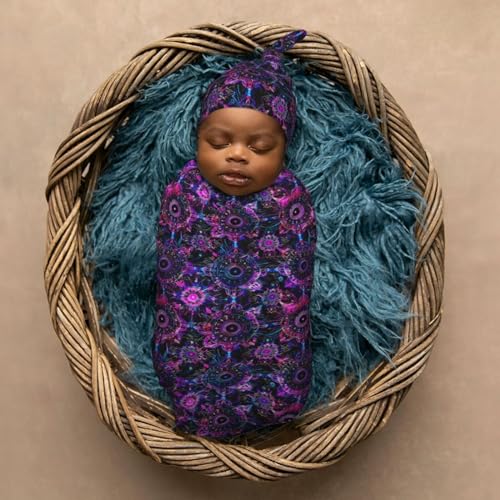 Image of Neon Bohemian Mandala Newborn Swaddle Blankets Hat Sets Soft Baby Receiving Blanket Swaddle Sack for Baby Shower Infant Boy Girl Gift