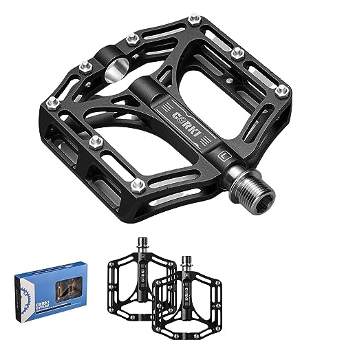 Corki Cycles TOPO Titanium Alloy Axle Core Bike Pedals Flat Platform MTB Pedal - 9/16”Black