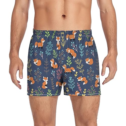 Men's Boxer Shorts Underwear Briefs Casual Boxer Breathable Soft Cartoon Funny Foxes Branches Small