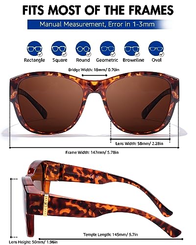 Xfeel Trendy Sunglasses Over Glasses Women, Oversized Sun Glasses Women with UV Protection Over Prescription Eyeglasses4