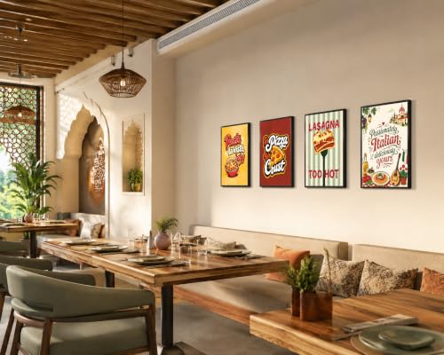 Image of Chaka Chaundh - Restaurant wall decoration items - Cafe quotes wall frames - Pizza walls frame - Pasta wall frame poster, Lasanga wall frame, Italian food wall frame art. - Food frame poster wall art. ( 14X11 inch. Set OF 4 )