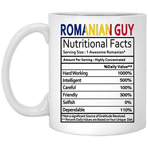 Cadeaux roumains Guy roumain Faits nutritionnels étiquette Gag Cadeau Tasse à café Tasse à thé Blanc 11 oz - Anniversaire personnalisé Cadeaux de Noël pour Hommes Femmes Cover