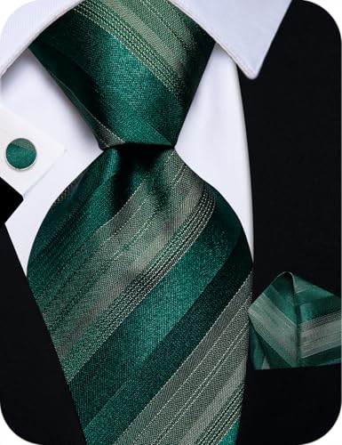 Image of Striped Plaid Ties for Men Silk Formal Necktie Set | 3.15 inch(8cm) Woven Jacquard Mens Ties with Necktie Pocket Square Cufflink Tie Clip Lapel Pin for Wedding Business Party