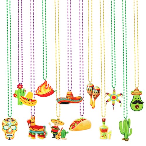 ItkFresh 12 PCS Cinco De Mayo Bead NecklacesCinco De Mayo Outfits for Women Mexican Fiesta Taco Carnivals Party Favors Supplies Decorations