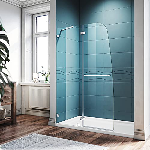Sunny Shower 45" W X 72" H Shower Enclosure Frameless Hinged Shower Door 1/4" Glass Panel Support Bar Included Chrome Finish #TOP13