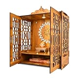 True Flair Temple Mandir for Home with Door | Wooden MDF, Assembly Required | Pooja Unit with Storage Space | LED Light and Wall Mounts | Pooja Mandir for Home Big Size (H-21, L-16.5, B-10 inch)