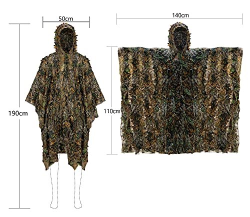 Ginsco 3D Leafy Camo Poncho Camoflage Woodland Cape Lightweight Ghillie Suit For Men, Ghillie Hood For Turkey Hunting Bird Watching Military Training Outdoor Airsoft Wildlife Photography Halloween #TOP2