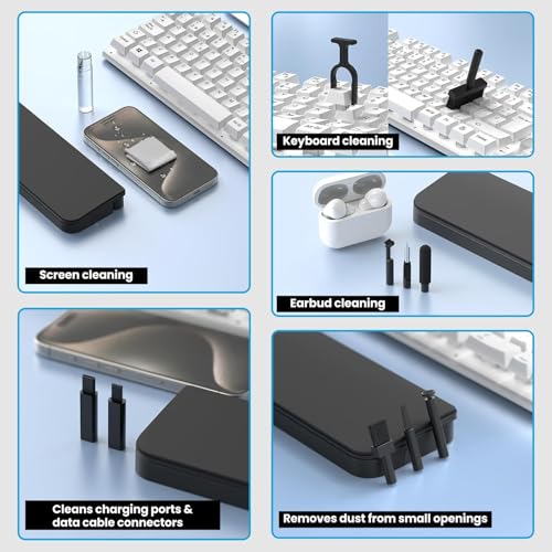 Image of Multi-Purpose 21 in 1 Cleaning Kit with Wrist Rest for Laptop, Keyboard, Screen, PC, Monitors, Mobile, Camera & Earphones with Dust Removal -Black