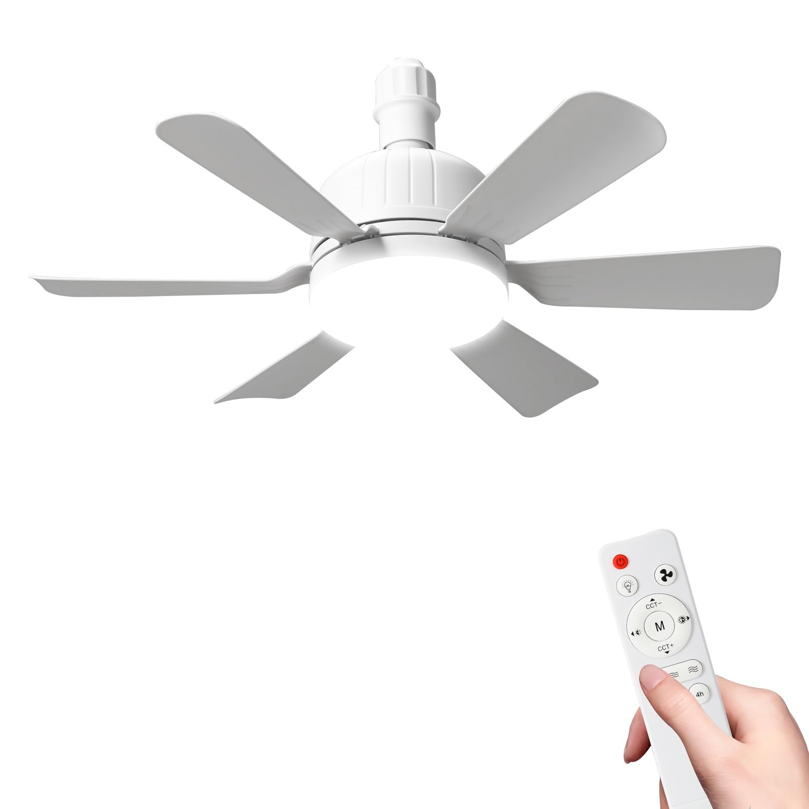 Kouamor 46cm Ceiling Fan Light Bulb Bayonet Fitting, Ceilings Fans with Light & Remote Control, Ceiling Fans Lights Dimmable, E27/B22 Ceilings Lamp with 6 Blade, 3 Speed Timing (E27-white)