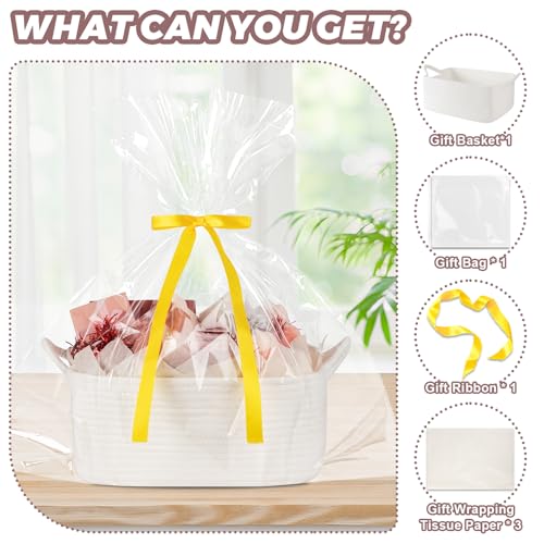 Image of OIASKET Gift Basket Empty with Handle, Small Woven Baskets for Gifts Empty | 13.6 inchx10 inchx5.9 inch, Baby Shower Toy Storage Baskets, Dog Toy Storage for Organizing, with Gift Bag Ribbon Tissue Paper