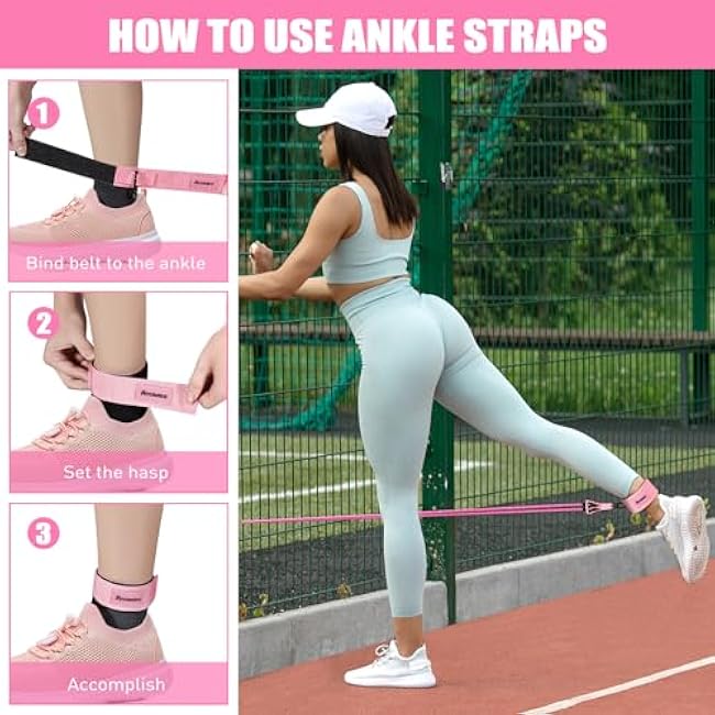 Resistance Bands, Exercise Bands with Handles for Working Out, Fitness Bands for Women, Workout Equipment Home Gym, Training Bands with Door Anchor, Ankle Straps, Shape Body, Physical Therapy