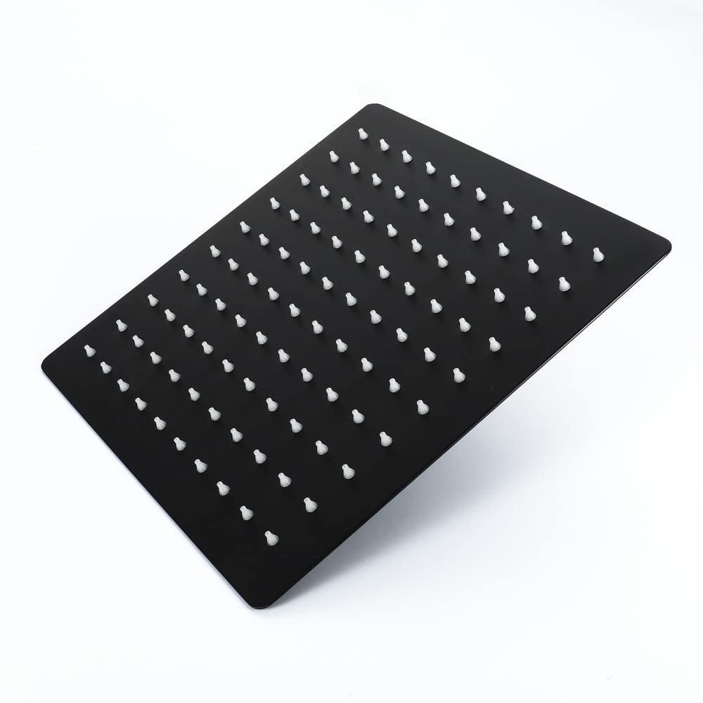 Cuadrado de Ducha Lluvia, Alta Presión Rociador Ducha de Acero Inoxidable, Alcachofa de Ducha Ahorro de Agua con boquillas antical, Fácil de Instalar, Negro, G1/2